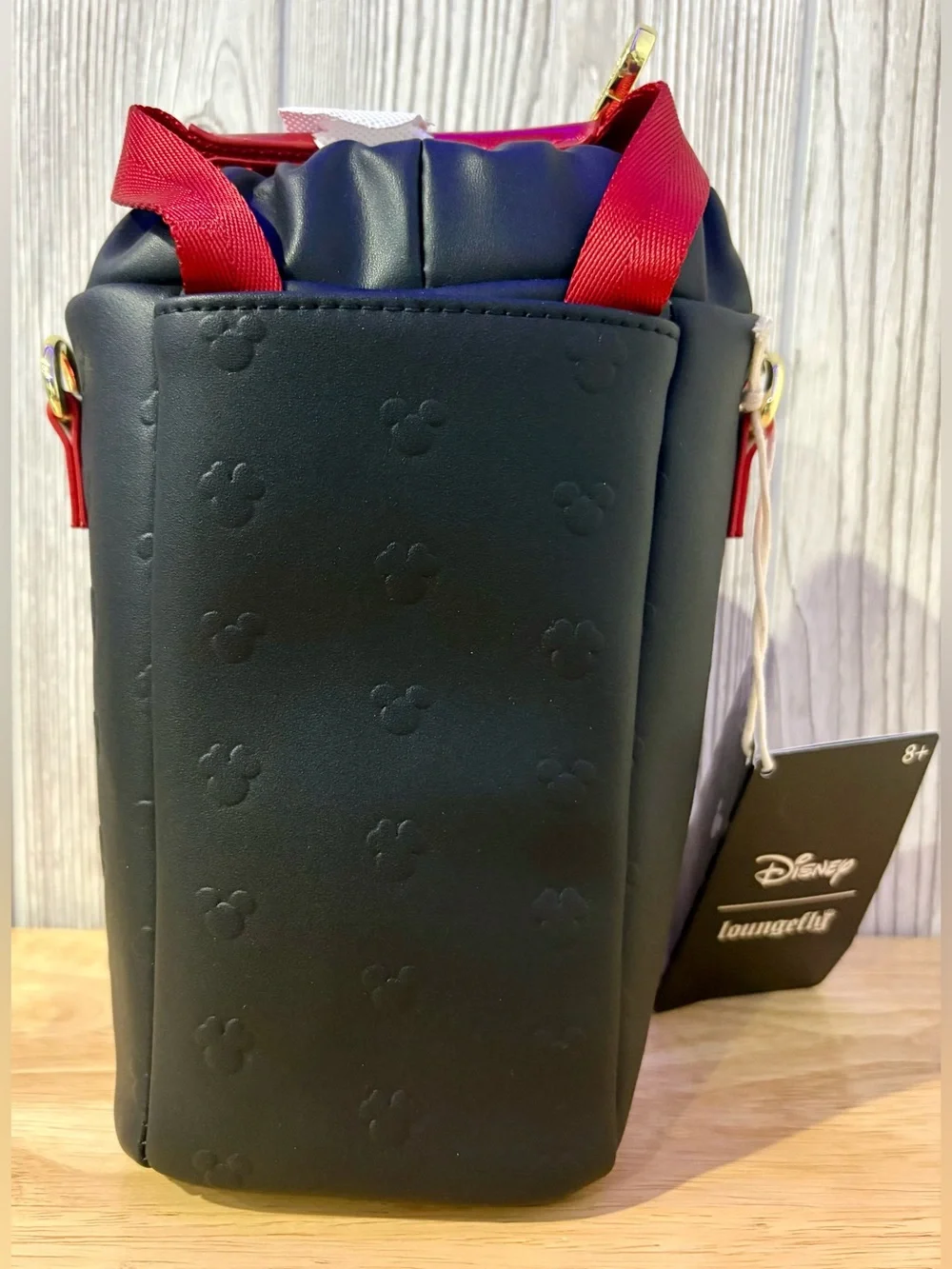 Disney Loungefly Mickey Embossed Black Red Water Bottle Crossbody Bag NWT - Picture 3 of 6